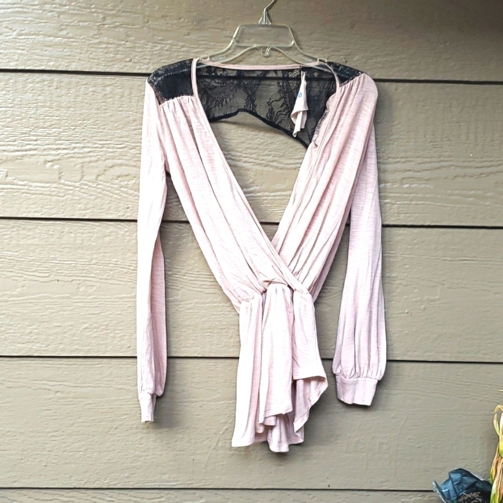 Blue Life asymmetric peplum lace drape top XS